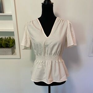 Bar III V-Neck Textured Smocked Waist Top
